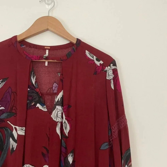 Free People Tree Swing Tunic Mini Dress Burgundy Floral Size XS - Picture 8 of 8